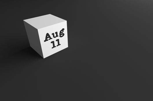 3D RENDERING OF Aug (ABBREVIATION OF AUGUST) 11 ON WHITE CUBE