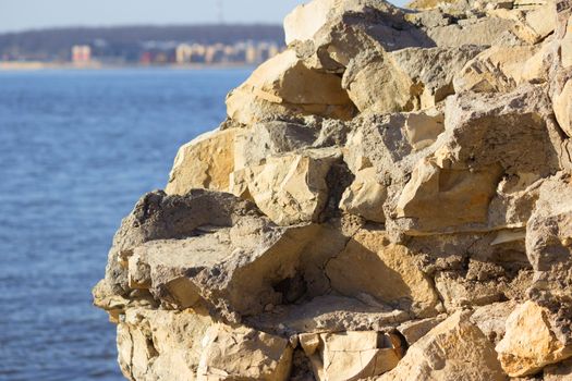 view in Greece. white stones and blue sea