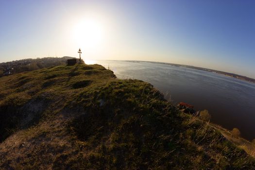 Land, sea and sky. aerial view fisheye lens