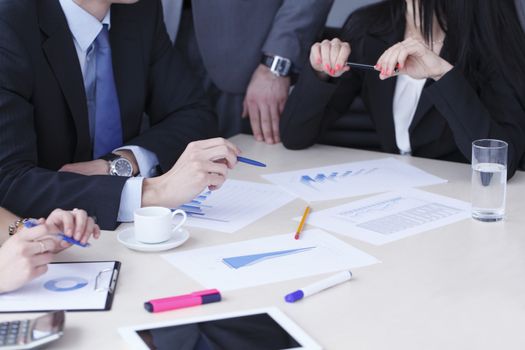 Working business people analyzing financial reports in office