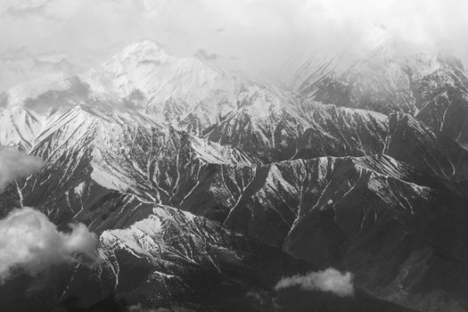 mountains with snow on top. aerial view from plain. Iran