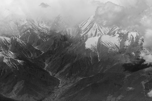 mountains with snow on top. aerial view from plain. Iran