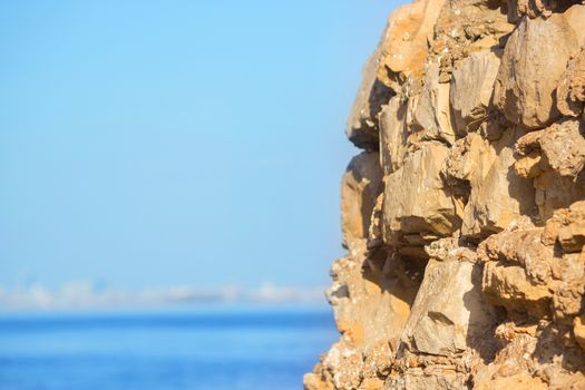 view in Greece. white stones and blue sea