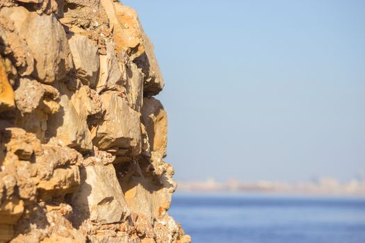 view in Greece. white stones and blue sea