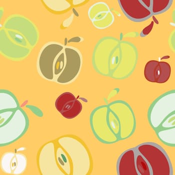 Seamless colorful background with apples on orange background