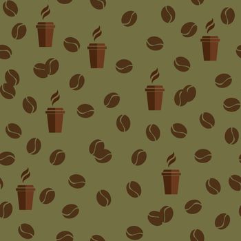 Tea or coffee cups seamless pattern with coffee beans or corns. Cups seamless pattern.