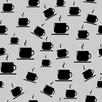 Cups seamless pattern. Tea or coffee cups on gray background.