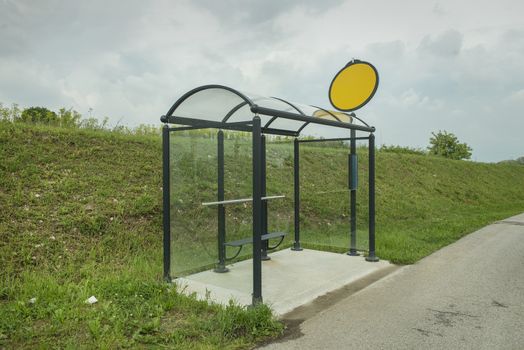 the bus stop in the countryside