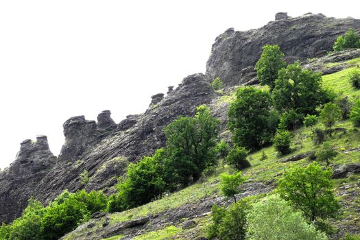 Mountain green landscape on cloudy summer day