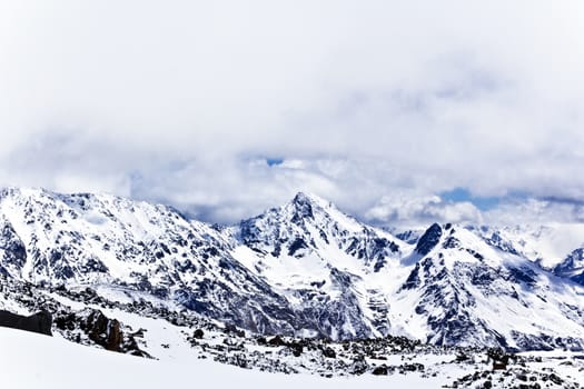 Winter landscape with snow mountains Caucasus region in Russia