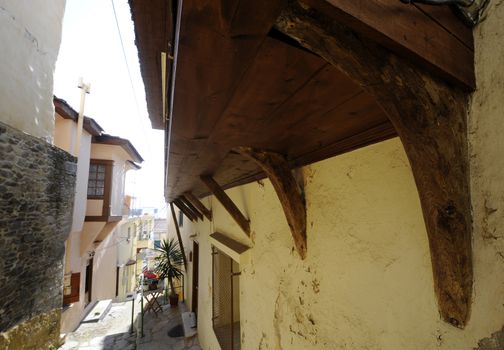 Old Greek houses in narrow streets of Kavala