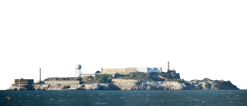 Isolated Alcatraz Prison Island In San Francisco On A White Background