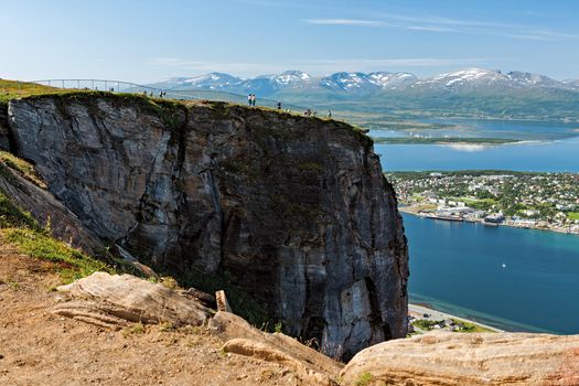 Mountains view and fjord in Tromso seen from above, Norway