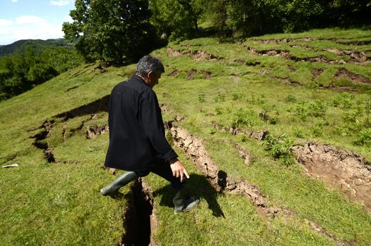 Land slides after heavy rain in mountain area