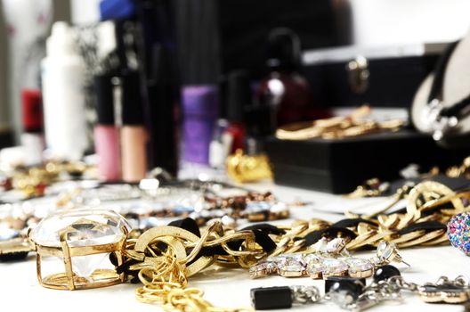 Fashion and Stylish jewelry on make up table