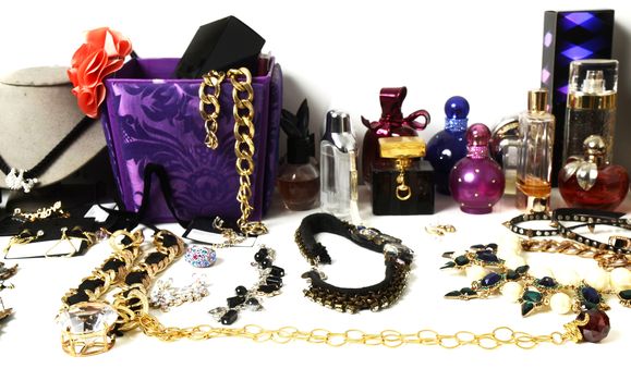 Fashion and Stylish jewelry on make up table