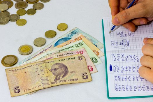 making some report of the spent money and writing it in the notebook