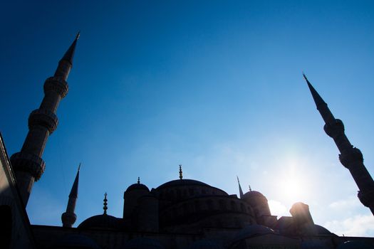 shoot of the roof and minarets of blue mosque from the harem