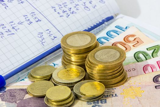 counting and making calculations of the money in stock