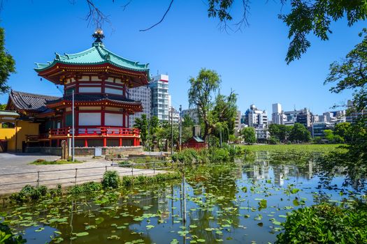 Shinobazu pond and Benten Hall Temple in Ueno, Tokyo, Japan