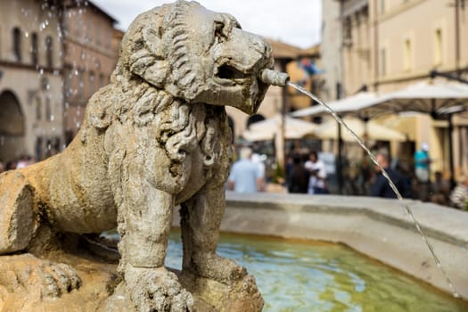 detail of an ancient fountain of an Italian medieval city