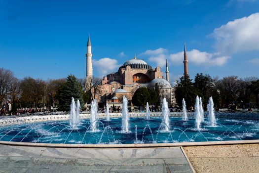 view to the Hagia Sophia and the fountain from the chair in  the park