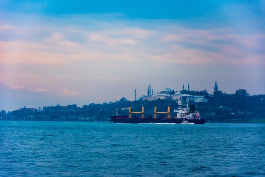 Boat on the Marmara sea during the cloudy time Istanbul