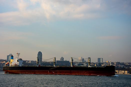 cargo ship sailing on the Black sea in Istanbul, Turkey