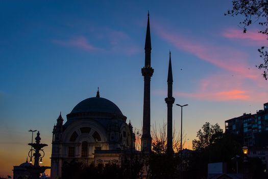 Beautiful sunset at Ortakoy mosque in Turkey
