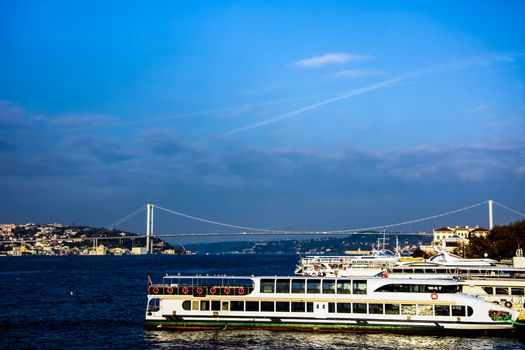 harbor at the Uskudar and Bosphorus bridge during the day