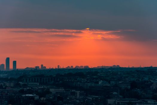 Istanbul cityscape looking from the Galata Tower at sunset