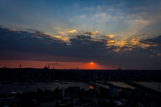 istanbul cityscape looking from the Galata Tower at sunset