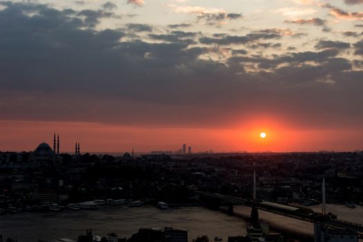 istanbul cityscape looking from the Galata Tower at sunset