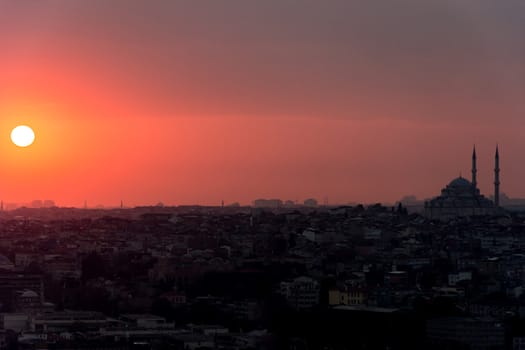 istanbul cityscape looking from the Galata Tower at sunset