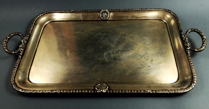 Old antiques isolated rustic empty metal tray