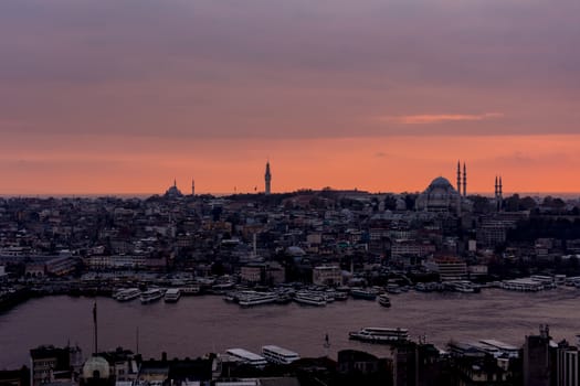 istanbul cityscape looking from the Galata Tower at sunset