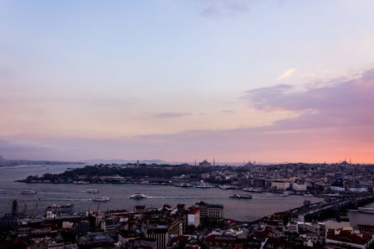 istanbul cityscape looking from the Galata Tower at the evening time