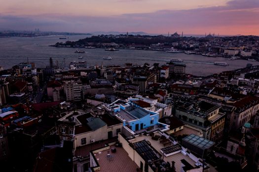 istanbul cityscape looking from the Galata Tower at the evening time