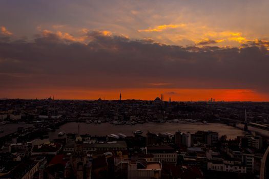 istanbul cityscape looking from the Galata Tower at sunset