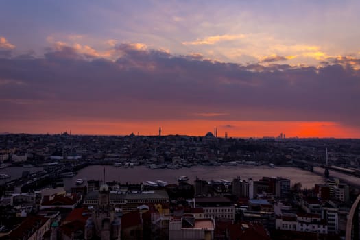 istanbul cityscape looking from the Galata Tower at sunset