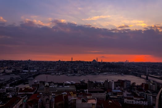 istanbul cityscape looking from the Galata Tower at sunset