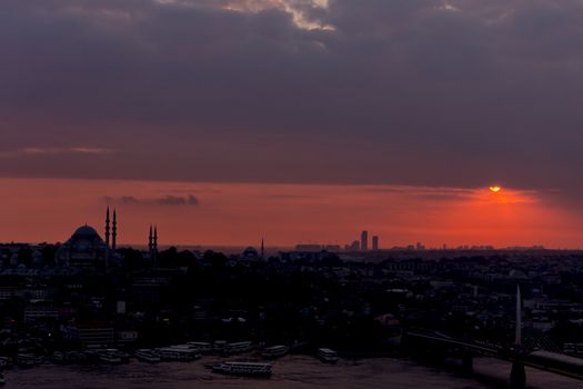 istanbul cityscape looking from the Galata Tower at sunset