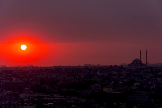 istanbul cityscape looking from the Galata Tower at sunset