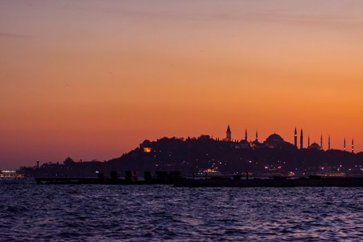 looking the beautiful sunset over the Istanbul city from the Galata Tower