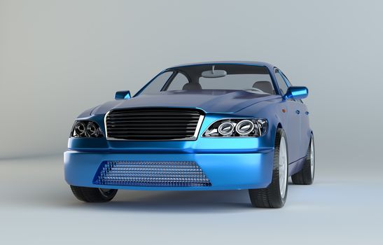 Blue luxury dream sports car in studio. 3d illustration
