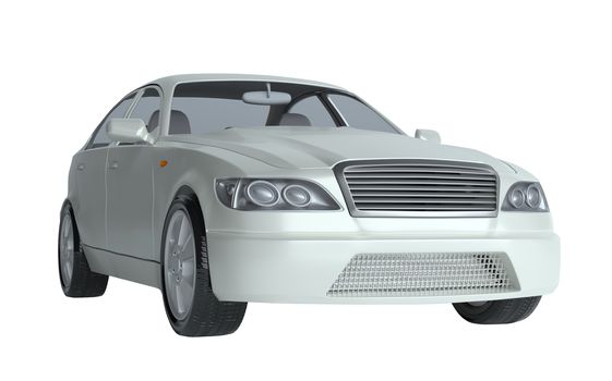 Car isolated on white - white paint - 3d rendering