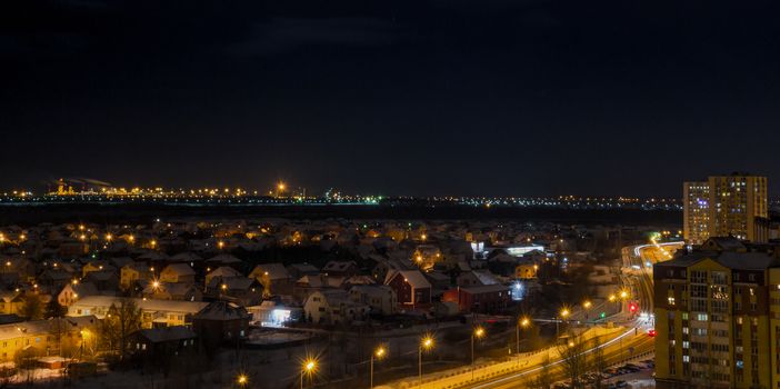 night city in the winter from the roof of the Northern city shooting shutter