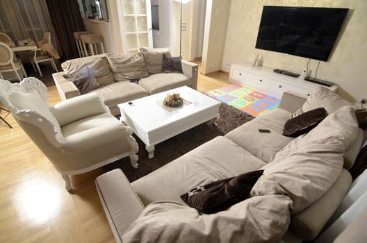 Empty modern large living room with modern furniture