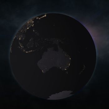 Night globe with city lights. Elements of this image furnished by NASA. 3d illustration