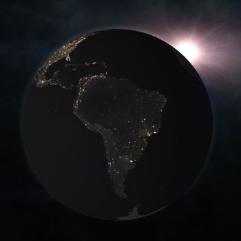 Night globe with city lights. Elements of this image furnished by NASA. 3d illustration